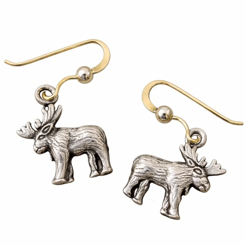 Sterling Silver Moose Earrings 925 Dangle Wildlife Cabin Rustic Outdoor Jewelry - Picture 2 of 4